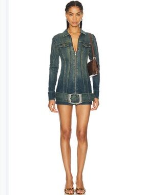 Jaded London Blue Denim Longline Jacket with Studded Waist